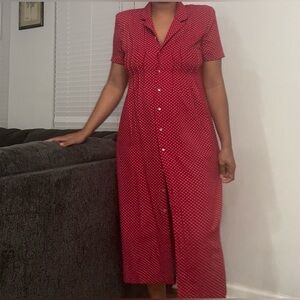 Red Polka Dot Button-Up Dress